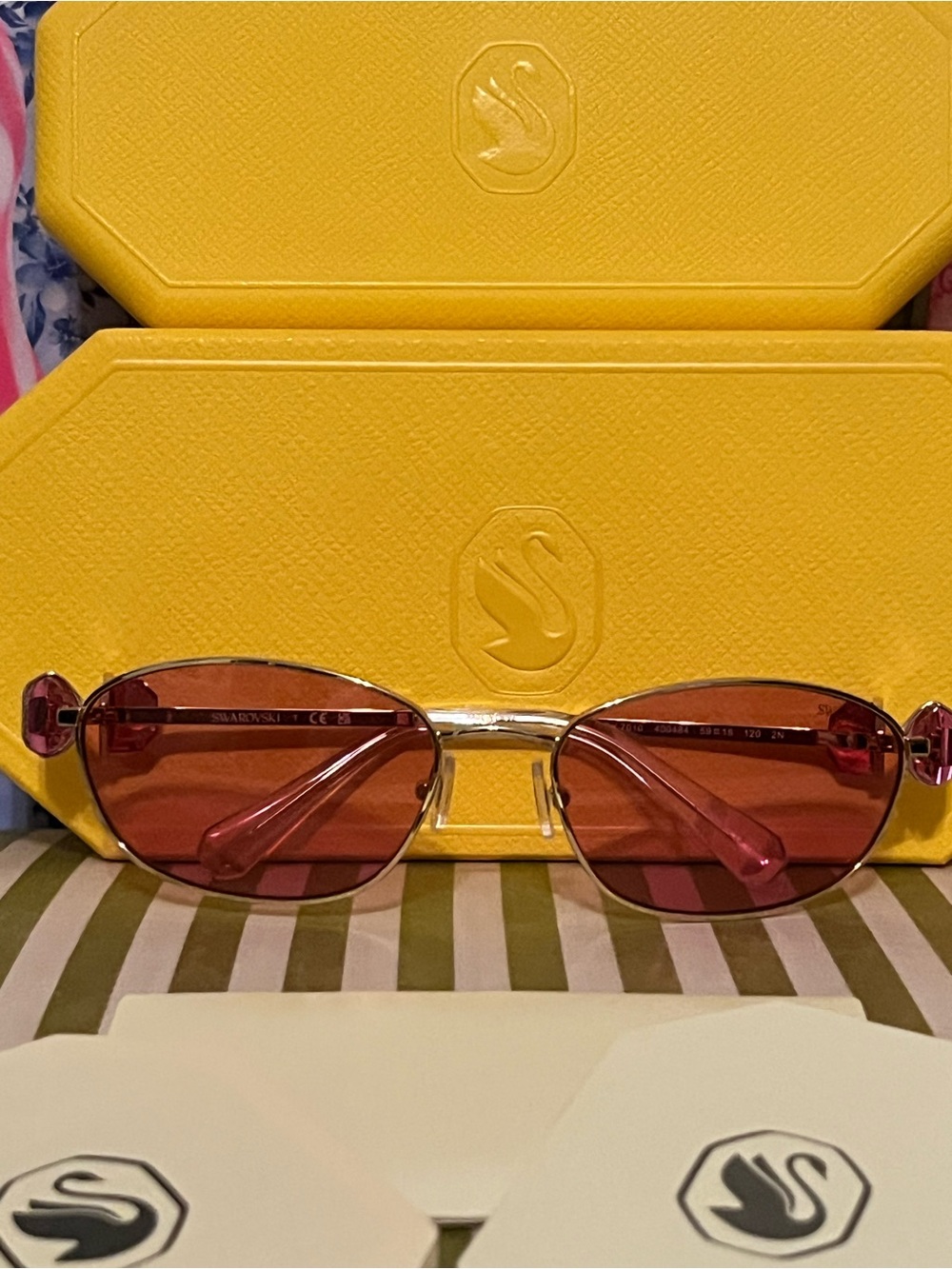 Swarovski Pink Lens Sunglasses with Yellow Case - Picture 2 of 9